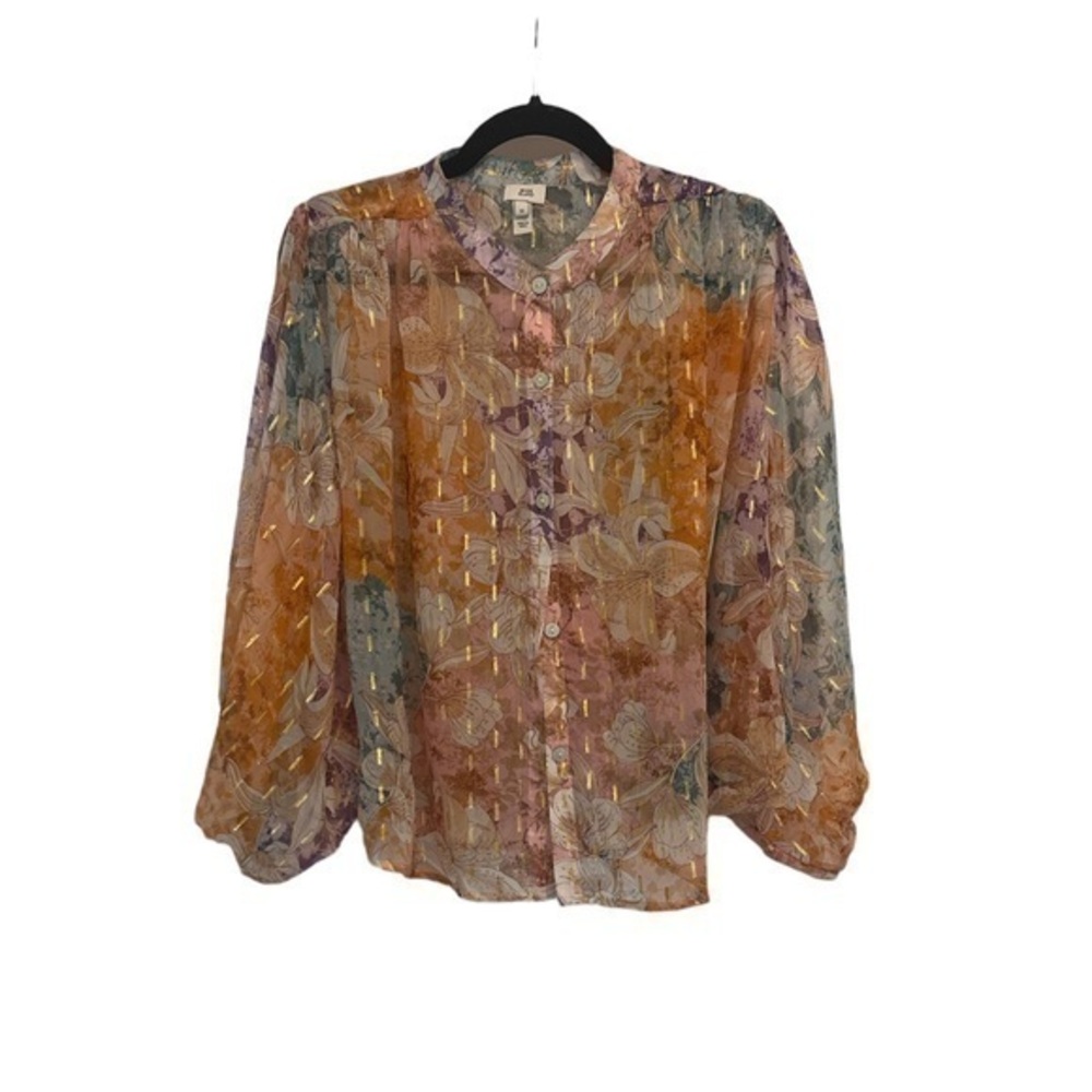 River Island Orange Floral Batwing Sleeve Blouse Size 6